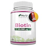 Biotin Haarwuchs – Ergänzungsmittel, 365 Tabletten (Versorgung für ein ganzes Jahr) Nu U hochdosiertes Biotin 10,000 mcg, Vitamin B7 für gesunde Haare, Nägel und Haut - für Vegetarier geeignet