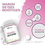 Biotin Haarwuchs – Ergänzungsmittel, 365 Tabletten (Versorgung für ein ganzes Jahr) Nu U hochdosiertes Biotin 10,000 mcg, Vitamin B7 für gesunde Haare, Nägel und Haut – für Vegetarier geeignet - 5