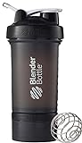 BlenderBottle ProStak Shaker (Fassungsvermögen 650ml, skaliert bis 450ml, mit 2 Container 150ml & 100ml, 1 Pillenfach und BlenderBall) - schwarz, 1er Pack (1 x 240 g)