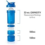 BlenderBottle ProStak Shaker (Fassungsvermögen 650ml, skaliert bis 450ml, mit 2 Container 150ml & 100ml, 1 Pillenfach und BlenderBall) – schwarz, 1er Pack (1 x 240 g) - 2