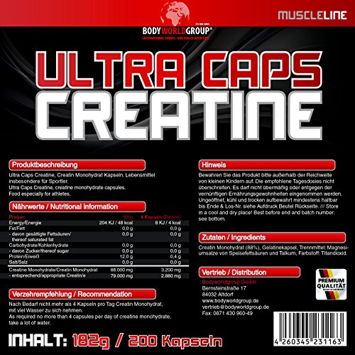 BodyWorldGroup Ultra Creatine, Muscle Line, 200 Caps, 1er Pack (1 x 184 g) - 2